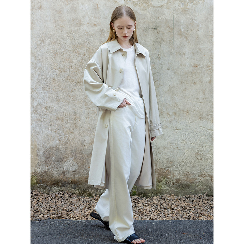 Chic Khaki Lapel Loose Mid-Length Trench Coat New Silhouette Commuter Jacket with a Feminine Style and Silhouette Cut