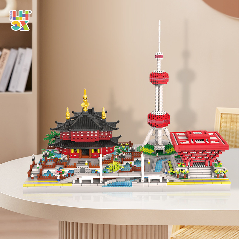 Co-Creative Micro Granular Building Blocks 817 Shanghai Skyline China Coordenadas Modelo de Arquitectura Ornamentación Regalo