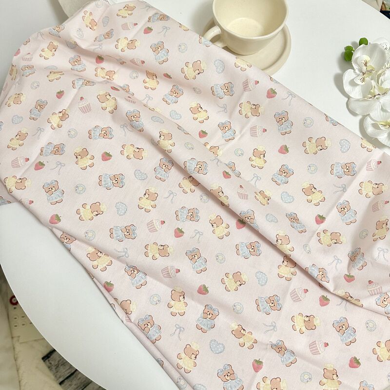 Cotton 40 digital printed fabric dessert bear flower cloth women's clothing children's dress mosquito pants pajamas DIY