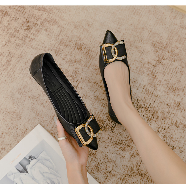 Forår og sommer spidstå flade enkeltsko Damer S Rhinestone Casual Blød bund Work Peas Loafers Trendy Stor størrelse Plet_voghion.com