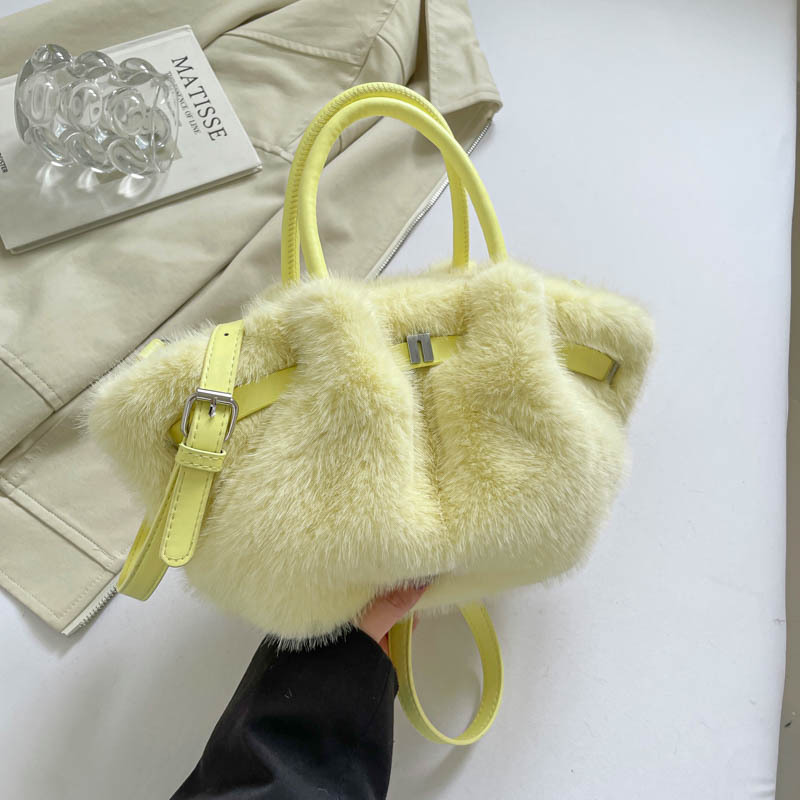 Bolso Tipo Balde de Peluche con Cierre Magnético para Uso Diario