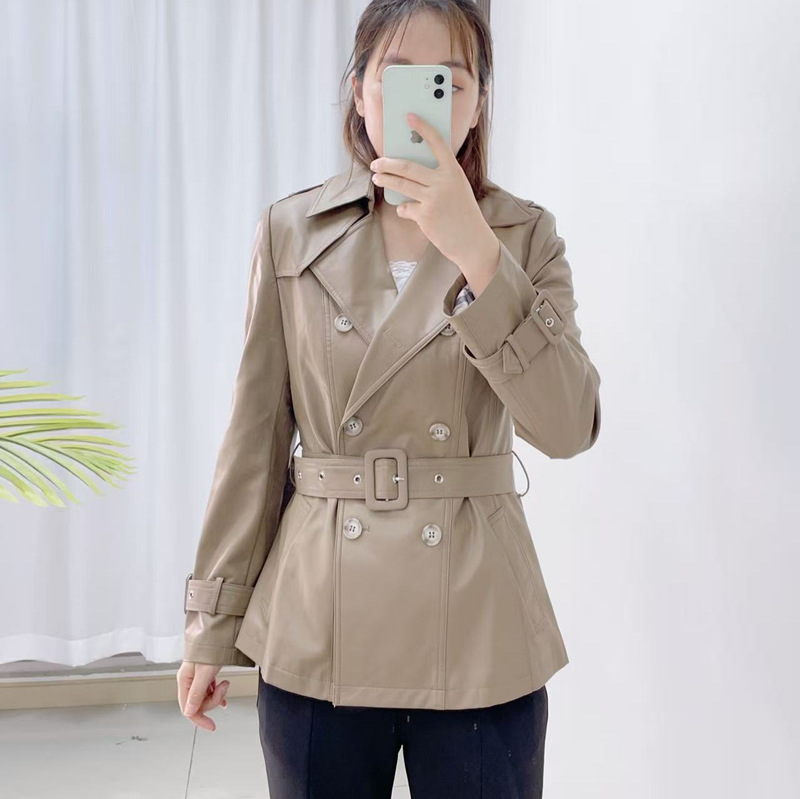 汉派品牌专柜短外女2025早秋新款收腰PU皮风衣外套女小个子10|undefined