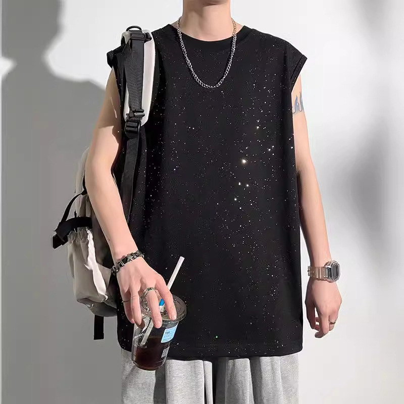 Men's Starry Sky Vest, Summer Style, Cool and Stylish, Sports Casual Basketball Sleeveless Vest T-Shirt