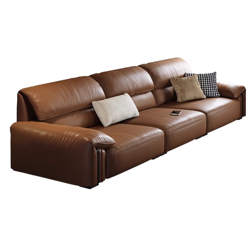 Sofá de cuero minimalista italiano, muebles de sala de estar de cuero de vaca modernos y simples, retro, nuevo estilo recto, envío en todo.