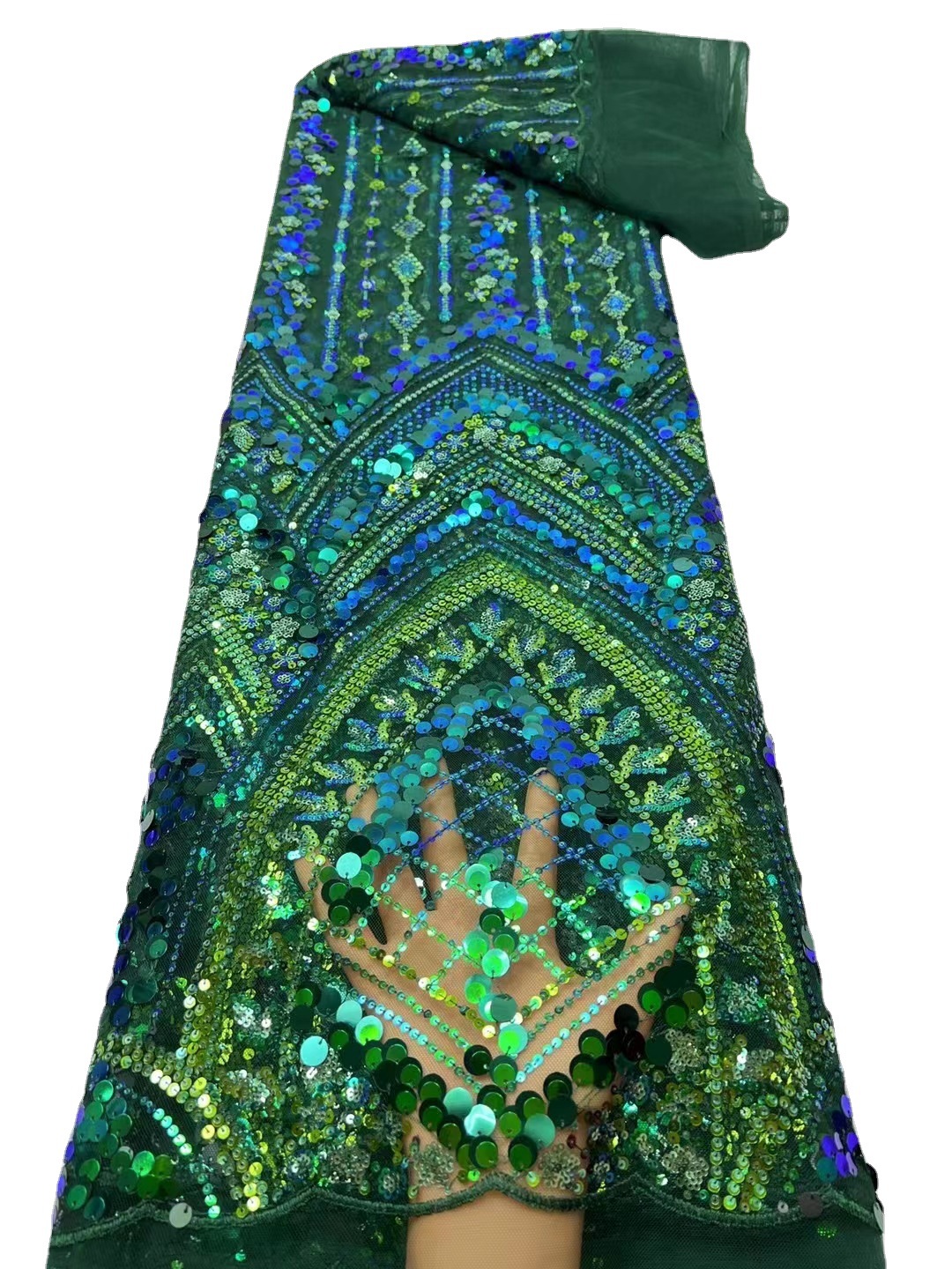 Europa y América colorido lentejuelas máquina bordada azul real encaje vestido de noche vestido de boda teñido encaje tela JX2507