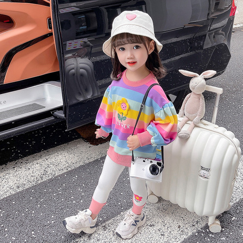 Spring Outfit for Girls with Colorful Flowers - 2024 New Trendy Children's Sportswear Two-Piece Set for Middle Kids