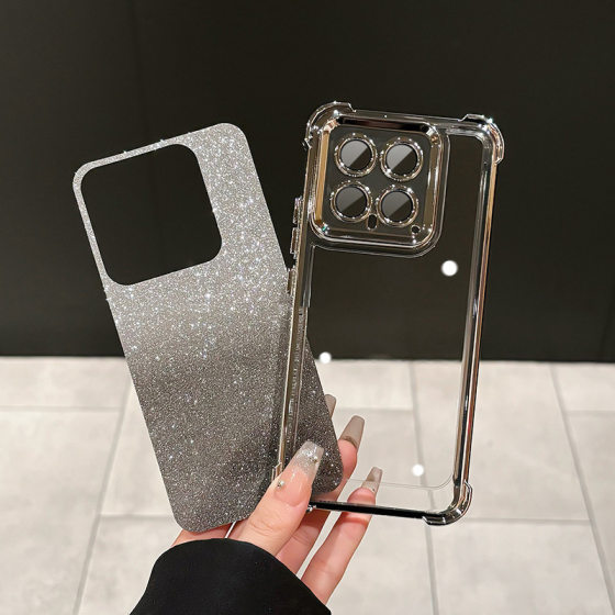 For Xiaomi 15PRO mobile phone case electroplated transparent glitter note14 four-corner airbag anti-fall K80 soft case 14C