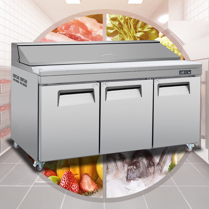 Congelador comercial ensalada pizza banco de trabajo refrigerado consola de mantenimiento fresco plataforma refrigerada por aire refrigerador mesa de nieve