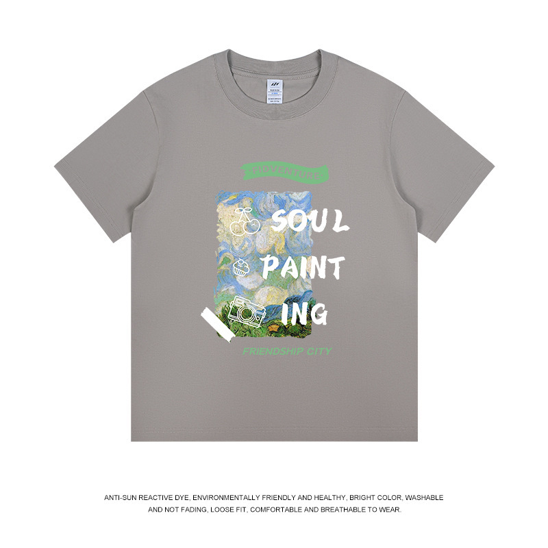 メンズアメリカンレトロプリントTシャツ、メンズティーンエイジャー向け、半袖、ラウンドネック、ゆったり、カラフル、インナーとしても着用可能、女性向けインスタイル|undefined