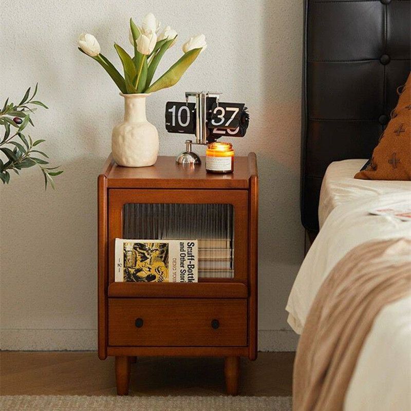 Medieval Solid Wood Bedside Table Nordic Bedroom Storage Cabinet Household Small Ultra-Narrow Storage Cabinet Storage Bedside Cabinet