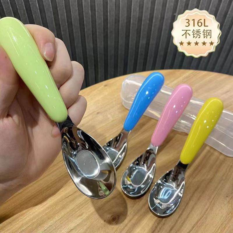 316 stainless steel spoon household children's silver ingot spoon baby tableware sleek handle baby soup spoon eating spoon