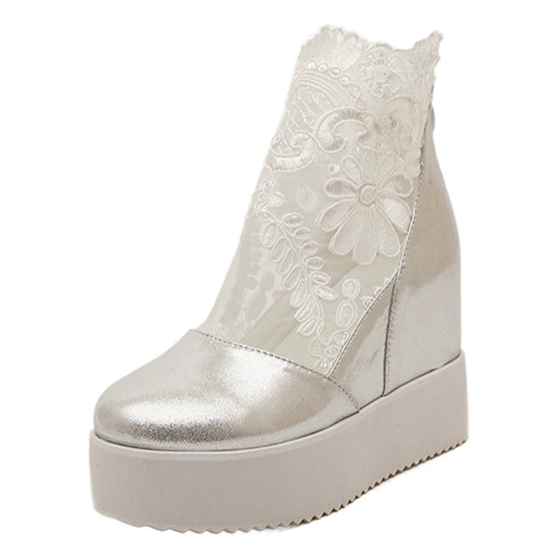 Трансграничная электронная коммерция, внешняя торговля, женская обувь на платформе, толстая подошва, сандалии с открытым носком скрытой высоты, женские милые кружевные туфли на платформе, высокие каблуки