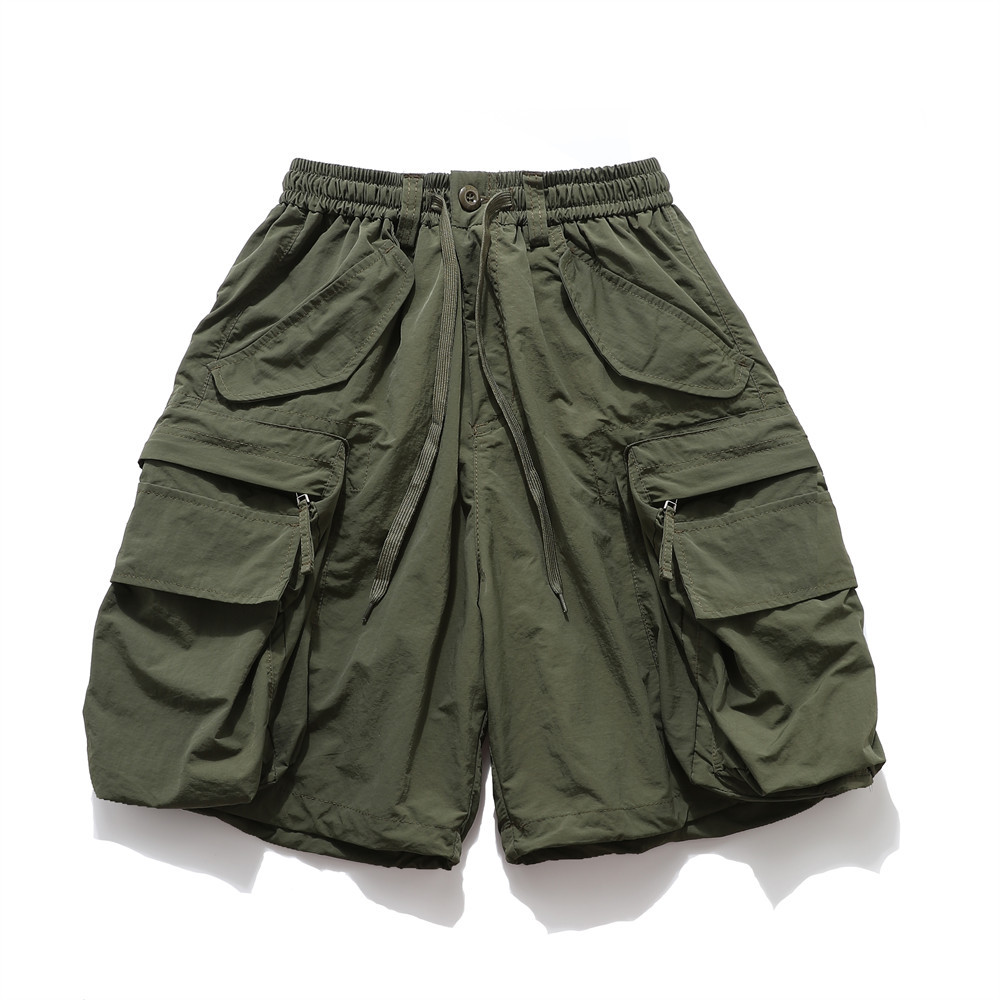 Summer Men's Cargo Shorts European and American Trendy Brand Multi-flap Pocket Pants Mountain Style Outdoor Sports Casual Elastic Waist Five-quarter Pants