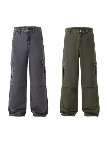 LKTM Men's #American Retro Washed Stoneground Cotton Casual Straight Leg Loose Multi-Pocket Work Pants