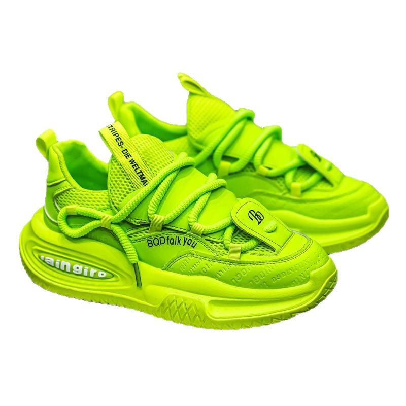 2025 nuevos zapatos de papá con personalidad, aumento de estilo de hombre, calle frita, verde fluorescente, zapatos de hombre, plataforma de suela gruesa, explosión de zapatos casuales de estación europea