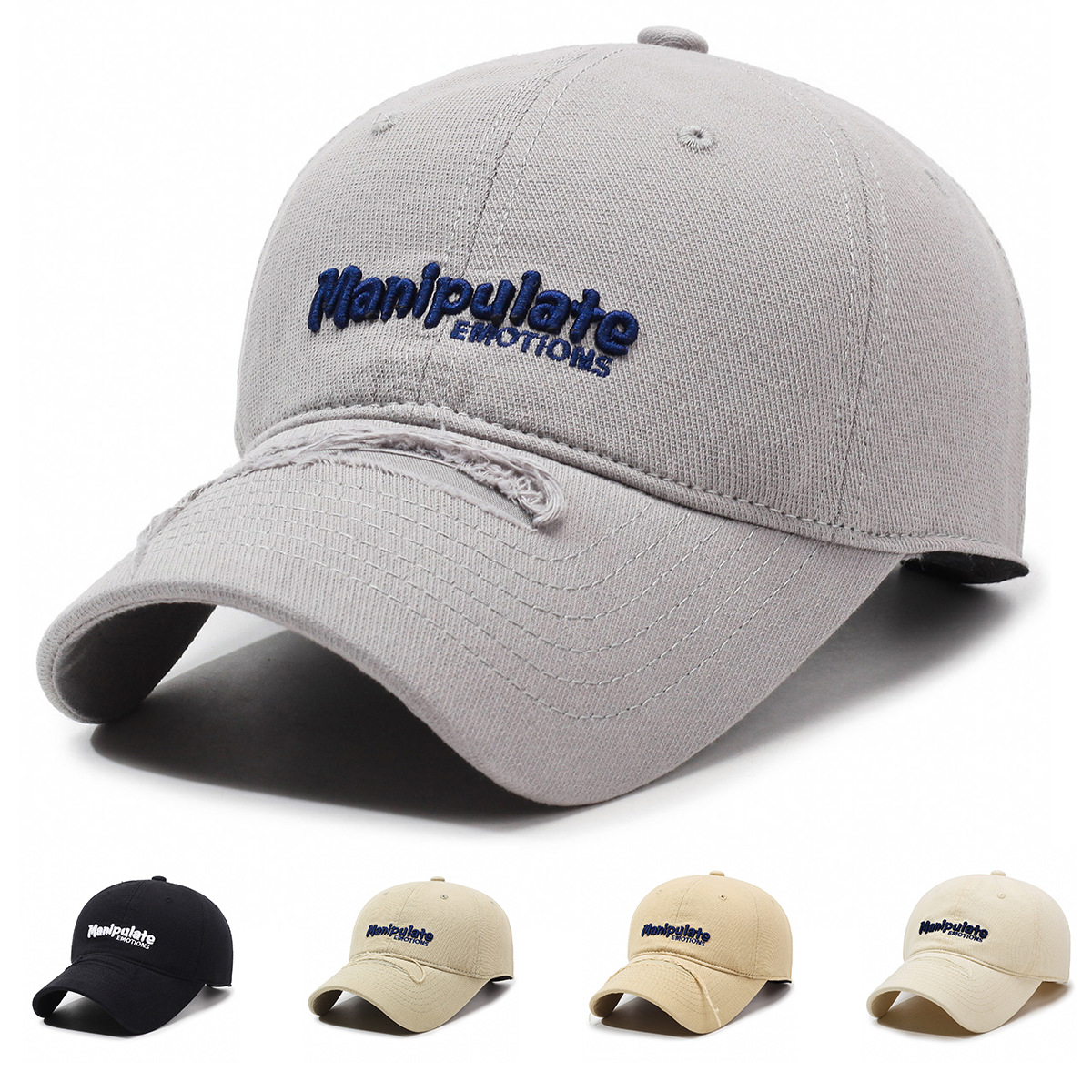 Korean Style Women's Letter Embroidery Wide Soft Top Baseball Cap With Distressed Brim Trendy Unisex Sun Hat_voghion.com