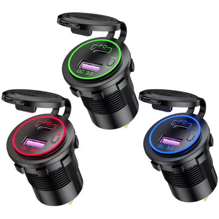 Корабль автомобиль RV мобильный телефон charger QC3.0 быстрая зарядка USB разъём с переключателем PD интерфейс 20W автомобильное зарядное