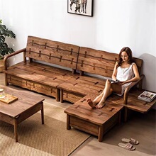 实木冬夏两用沙发 白蜡木带抽屉储物沙发 现代简约四人位蝴蝶榫沙