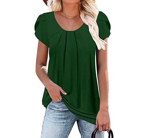 2025 Aliexpress Amazon nueva primavera y verano ropa de mujer Europa y Estados Unidos comercio exterior botones sólidos de manga corta ropa de mujer image 2