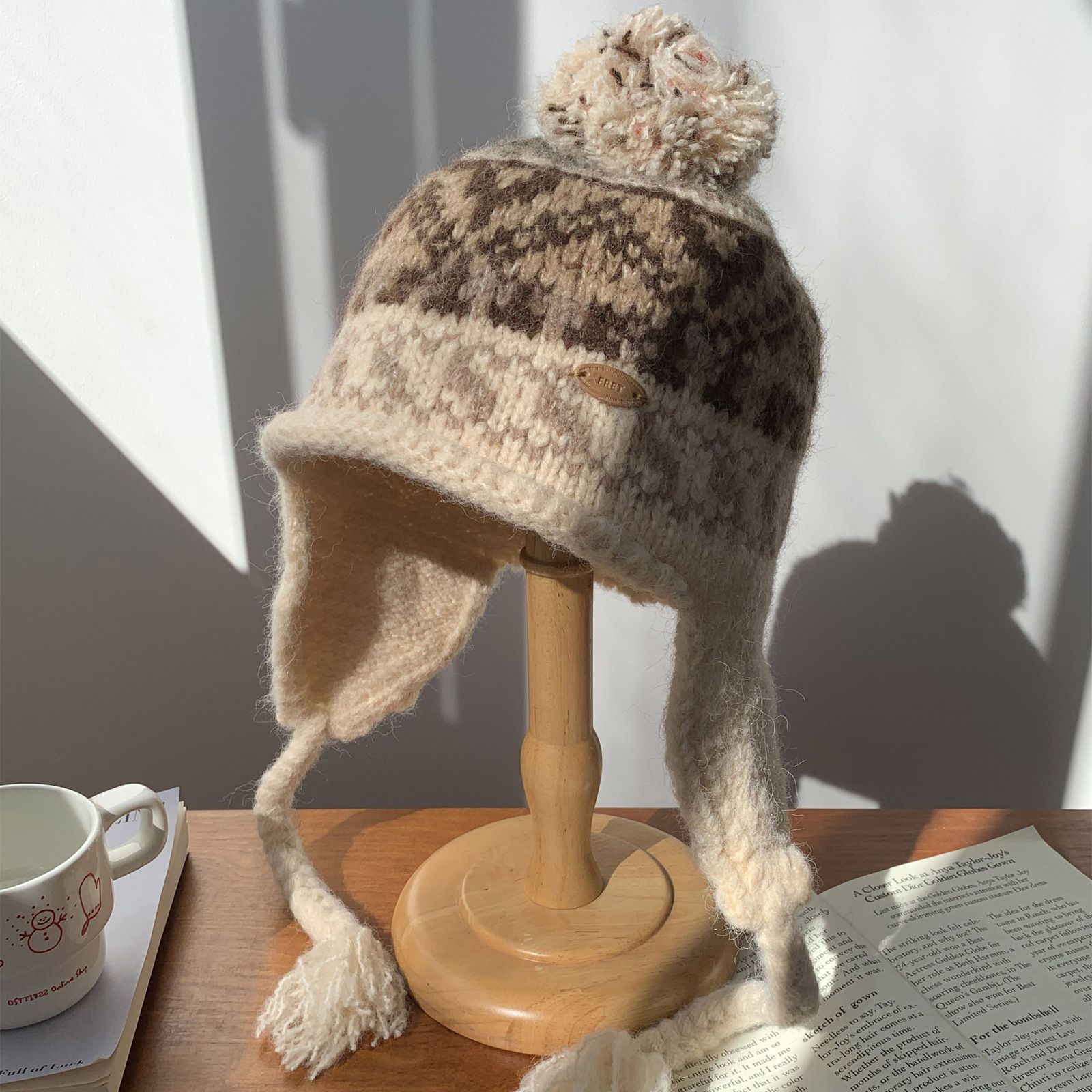 フェア島風毛糸帽子女子秋冬レトロ百合大頭囲保温ニット帽子顔小耳保護帽子