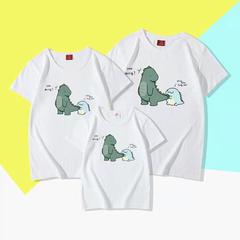 2024 New Parent-Child Outfit Summer T-shirt Manufacturer Wholesale Street Stall White Round Neck Printed Parent-Child Short Sleeve Cotton