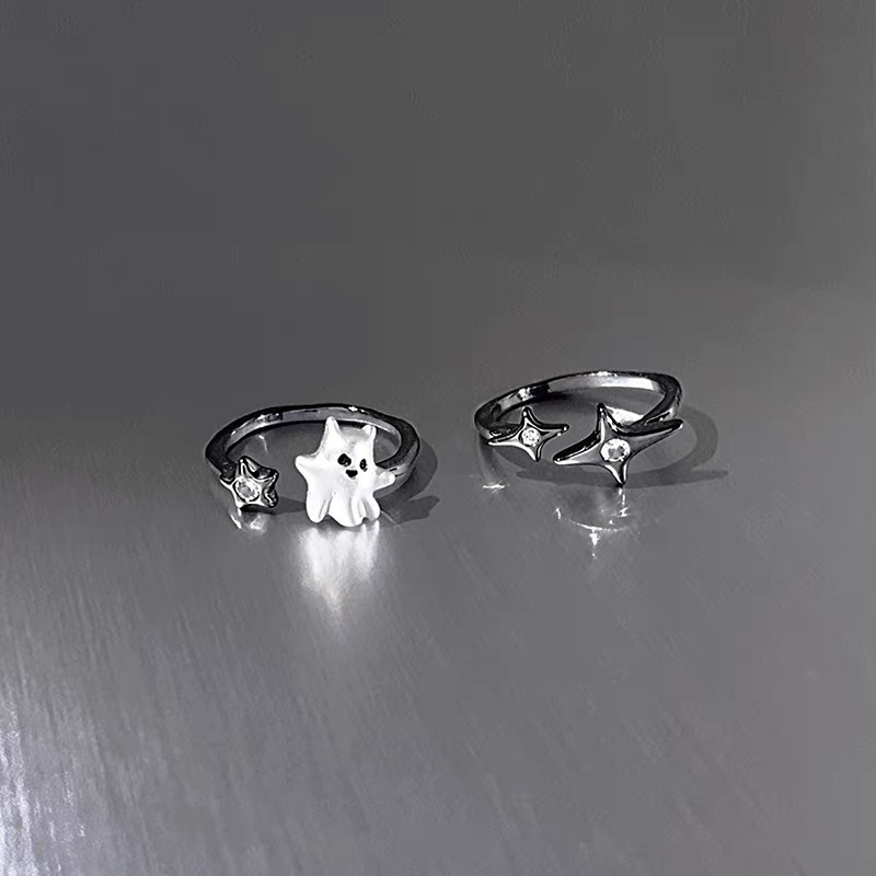 Be Your Cute Ghost! Sweet and Cool Ghost Star Ring Female Niche Unique Index Finger Open Ring Couple Ring