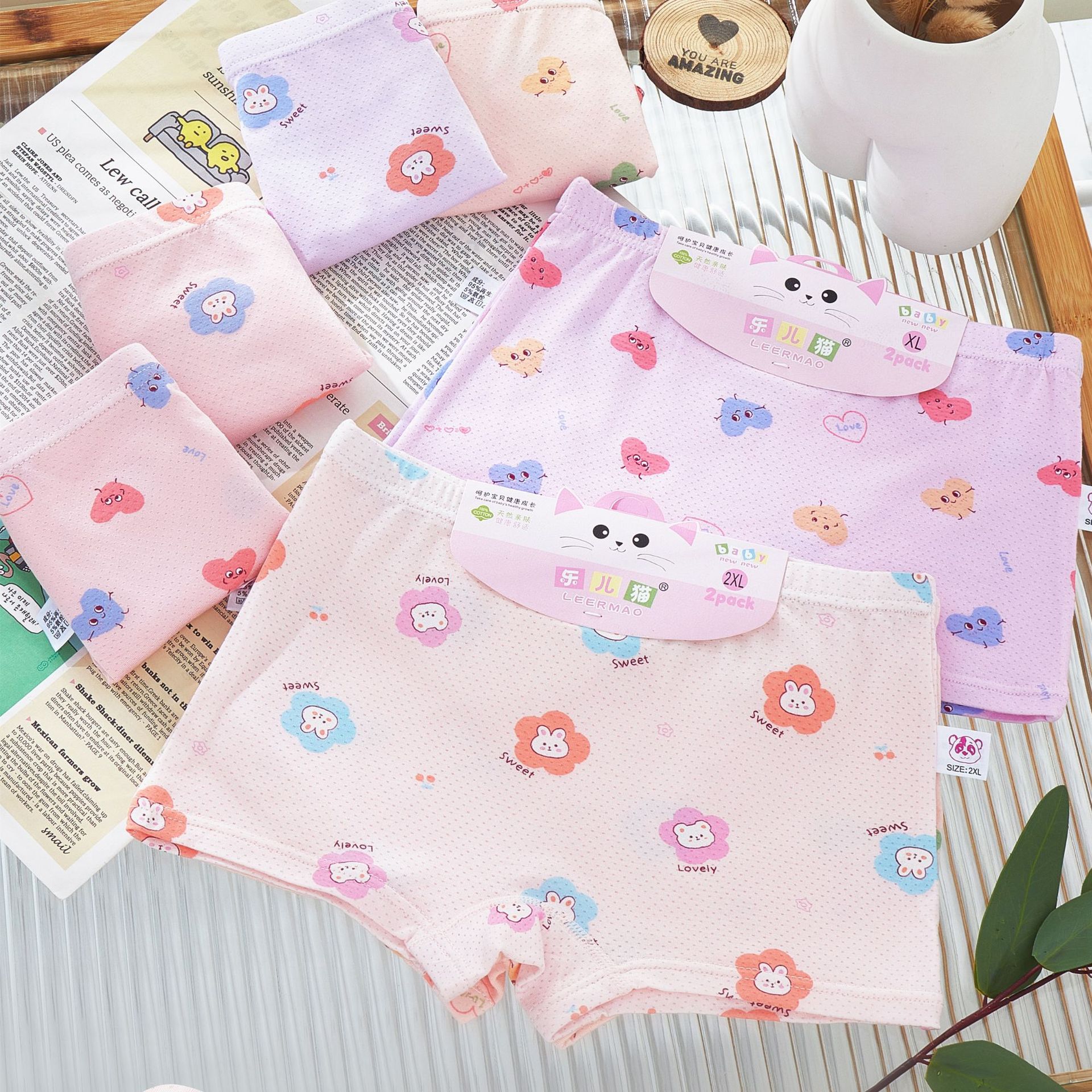 Leer Cat Girl Boxer Briefs Modal Breathable Cartoon Cute Skin-friendly Comfortable Printed Boxer Pants