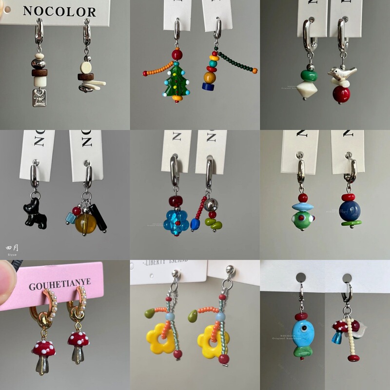 Send you a small blue flower asymmetric flower earring niche design high-end earrings slim Joker earrings