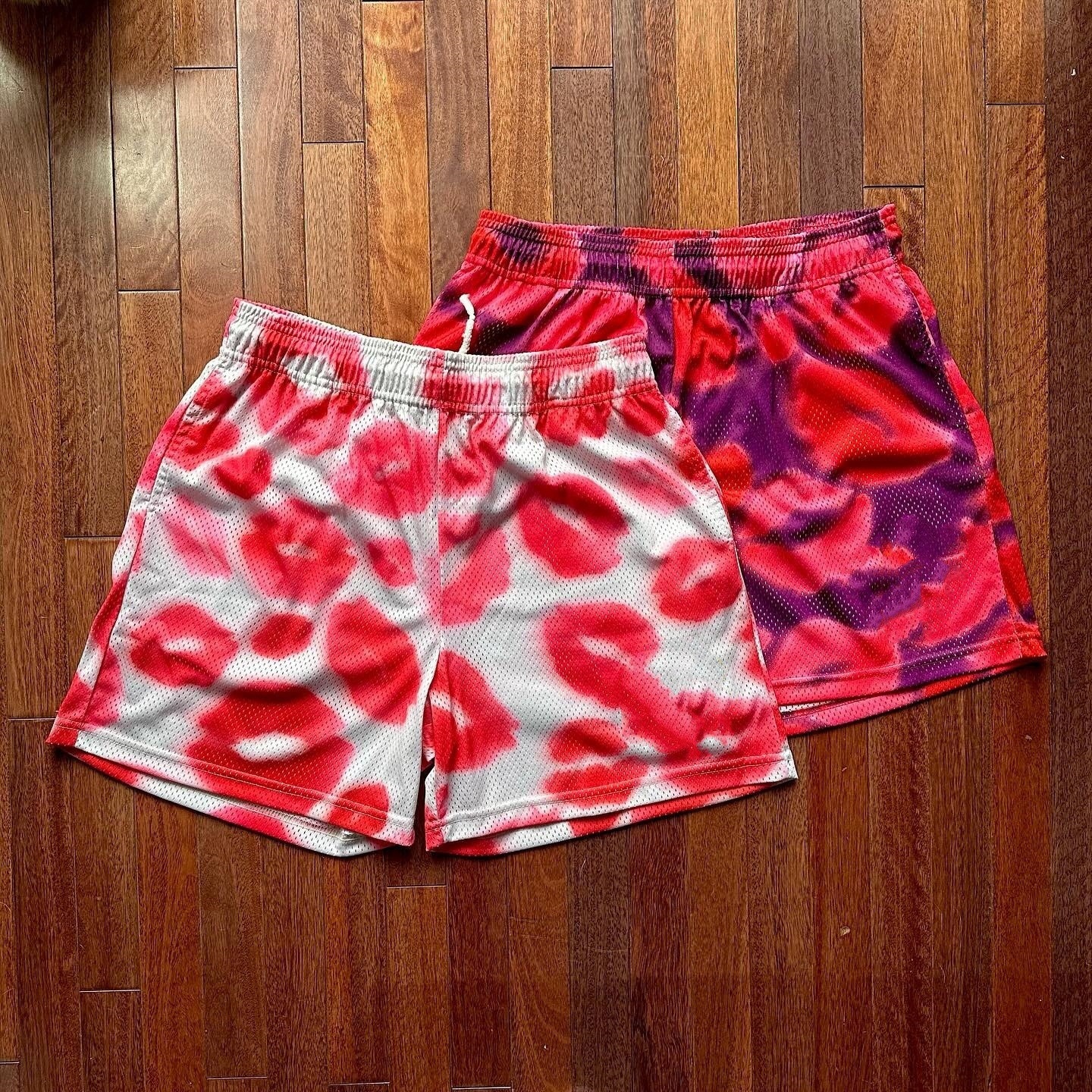 Streetwear Quarter Shorts With Print, Breathable Mesh, Loose Fit For Running, Training, Gym, Beach, Casual Wear - Pink, Light Blue, Red (Sizes M-Xxxl)_viptrois.com