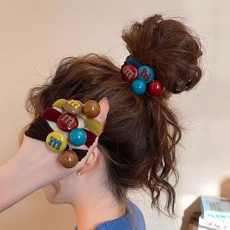 Candy-Colored Letter Ball Hair Tie for Women, High-End Bun Hair Rope, 2026 New Korean Style Hair Accessory for Spring