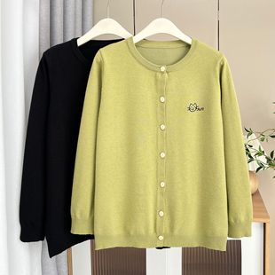 Plus Size Women's Clothing 2025 Early Spring 100kg Fat mm Age-Reducing Embroidered Cartoon Knitwear Western Style Cardigan Top 5924