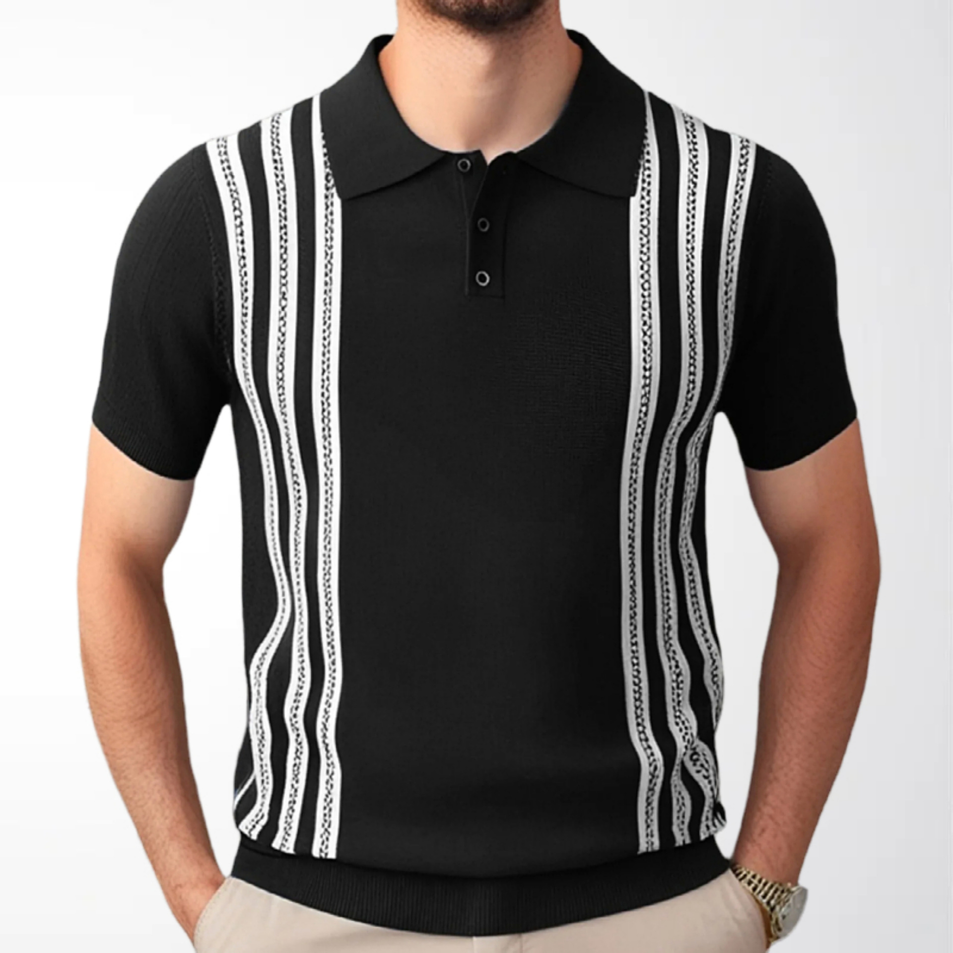 Amazon Source Wholesale Summer Men's Short-Sleeved Polo Shirt Business Casual Striped Lapel Knitwear Sy0112