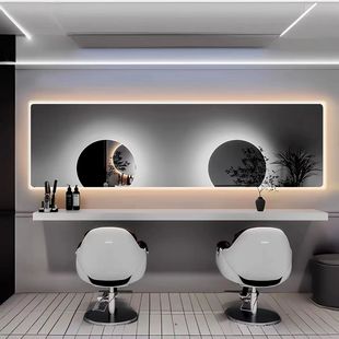 Horizontal Hanging Barber Shop Mirror with Light, Popular Hair Salon Mirror Table, Single-Sided Perm and Dyeing Special Hair Cutting Wall-Mounted Mirror