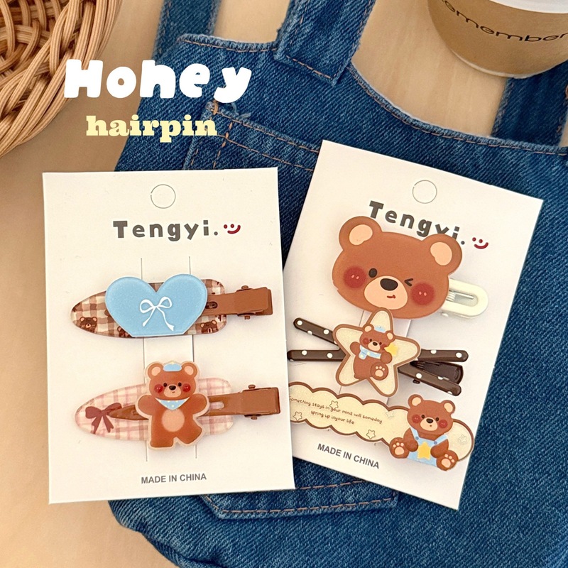 可爱萌趣小熊亚克力发夹套装少女百搭创意刘海夹边夹卡通碎发夹发|undefined