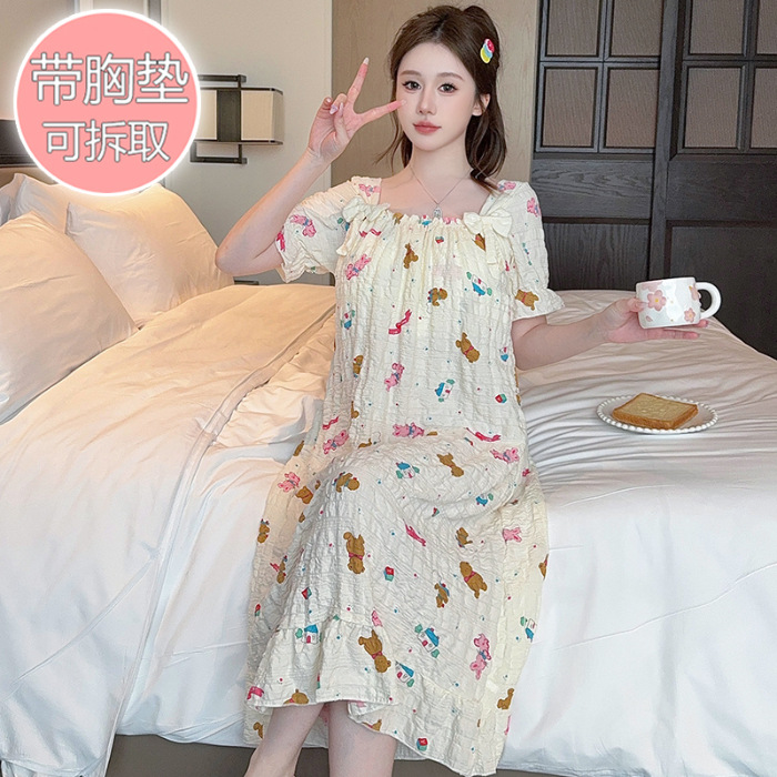 HelloKitty pijamas para mujer verano nube de algodón con almohadilla para el pecho camisón de manga corta talla grande 200 kg servicio a domicilio