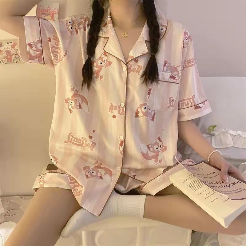 La celebridad de Internet se puede usar fuera de la entrega de dos piezas de verano Pijamas de manga corta de verano de las mujeres de estilo coreano flojo encantador de la muchacha Linda