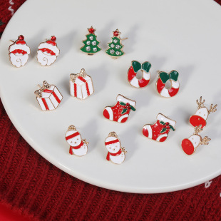 European and American new Christmas tree earrings elk earrings female holiday cartoon celebration children Christmas snowflake old man