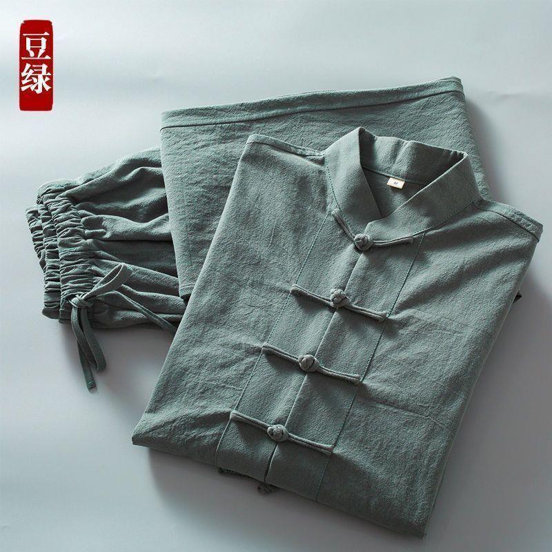 Traje Tang, traje de hombre, otoño, algodón y lino, traje de manga larga, estilo chino, ropa de hombre de mediana edad y anciano, traje de túnica para padre, ropa de anciano image 7
