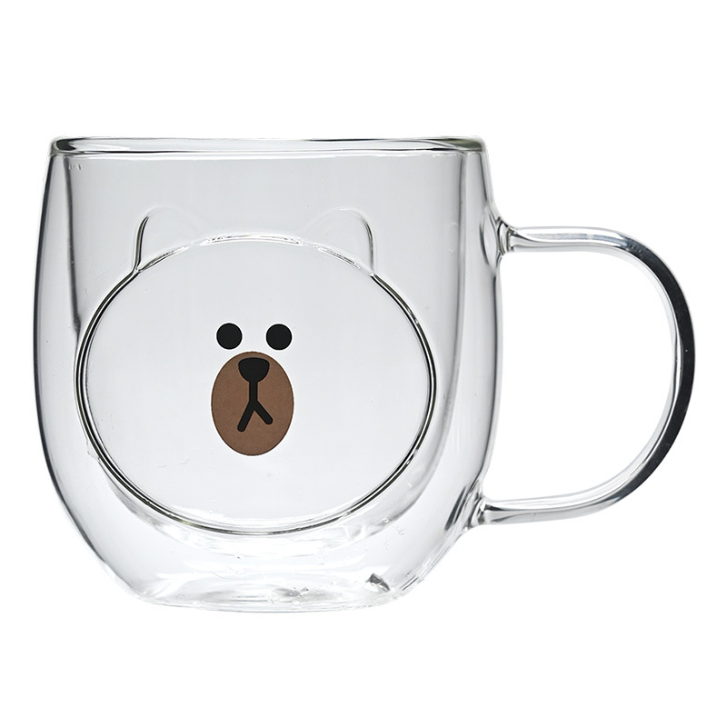 Hermosas tazas de vidrio de doble capa, tazas de menú aisladas de alto silicio con mango, tazas de agua de oficina doméstica, tazas de desayuno, tazas de café