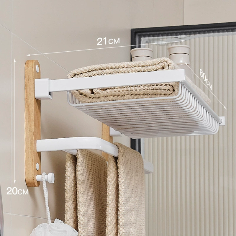Snelofon bathroom solid wood bath towel standing hand toilet free punch fold folding double -pole towel rack sanitary ware set