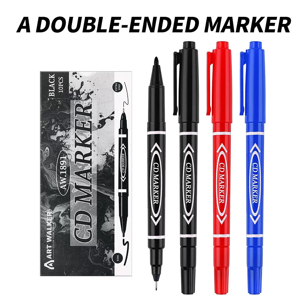 TEMU爆卖小双头物流记号笔黑色速干美术马克笔绘画盒装极细油性笔