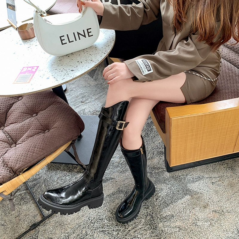 Виноград мать Studiolee толстое дно толстый каблук косой боковой пряжкой, но колено длинные рыцарские сапоги дети осень и зима