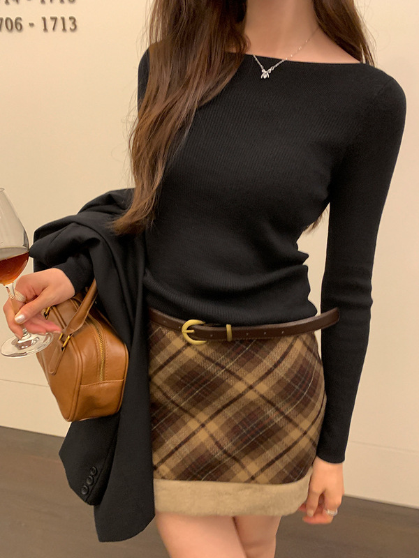 慵懒风拼接修身长袖打底针织衫女秋冬2025新款韩系高级感内搭上衣|undefined