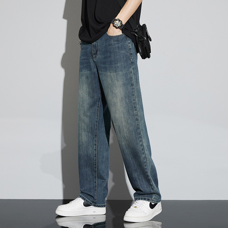 Spring Straight-Leg Jeans for Men, Loose Fit, 2026 New American Retro Style, Regular Wide-Leg Casual Long Pants for Men