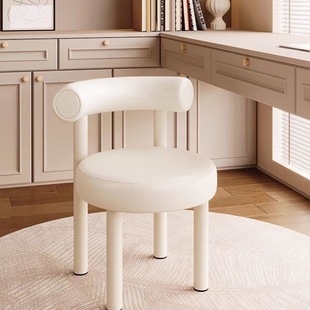 Makeup Stool Girls' Bedroom Cream Style Modern Simple Scandinavian Home Dining Stool with Backrest Accessible Luxury Soft Bag Dressing Stool
