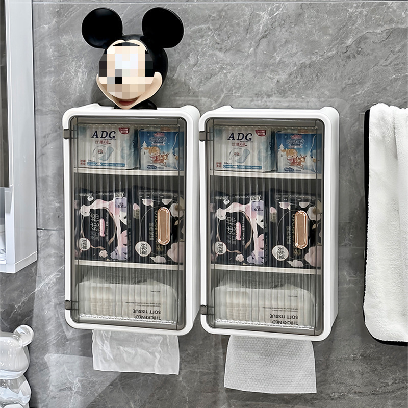 バスルームトイレットペーパーボックスパンチフリートイレットペーパー収納ラック壁掛け防水生理用ナプキン収納ティッシュボックス|undefined
