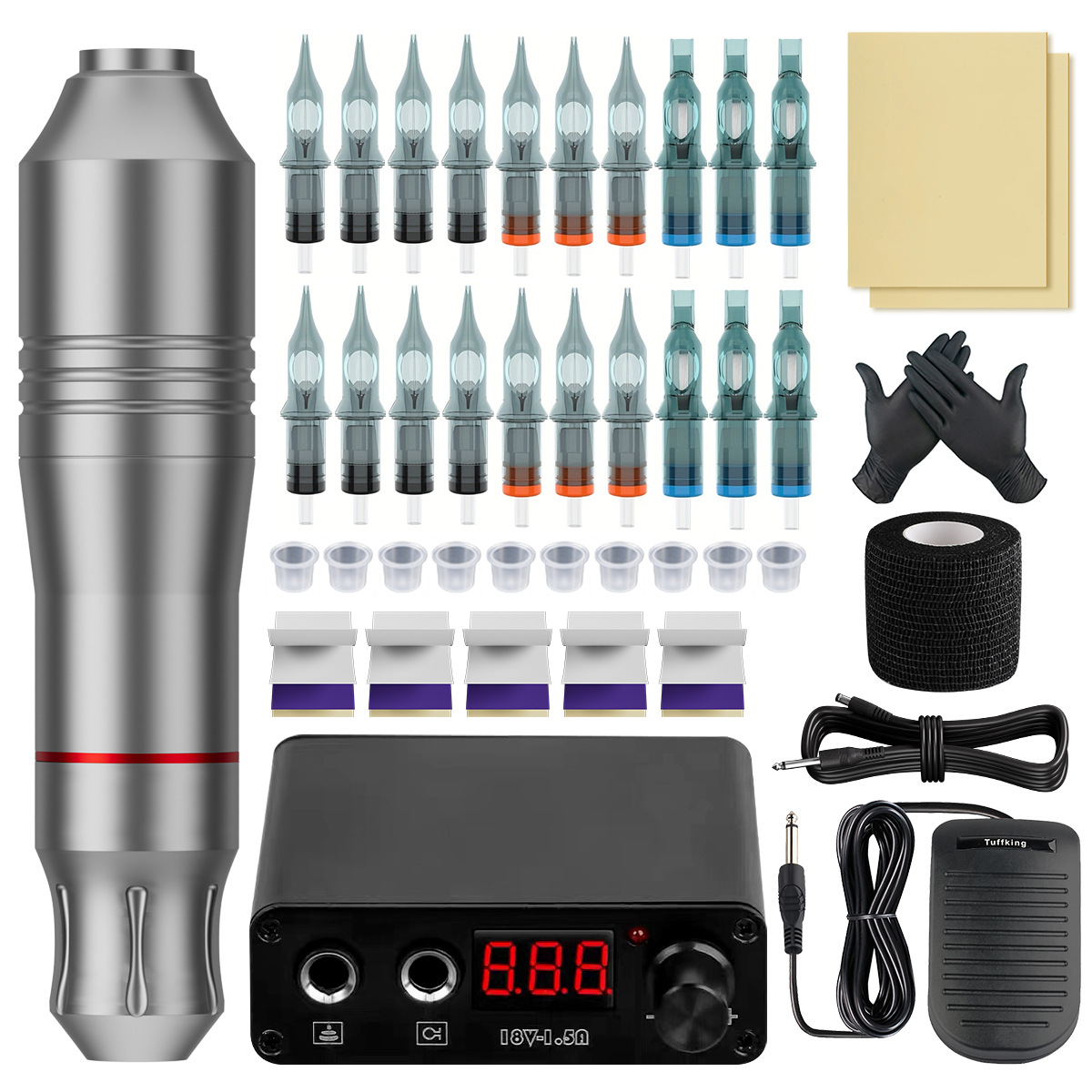 Venta caliente transfronteriza traje de tatuaje máquina de tatuaje conjunto completo herramientas de bordado de tatuaje línea de corte niebla traje de máquina integrada
