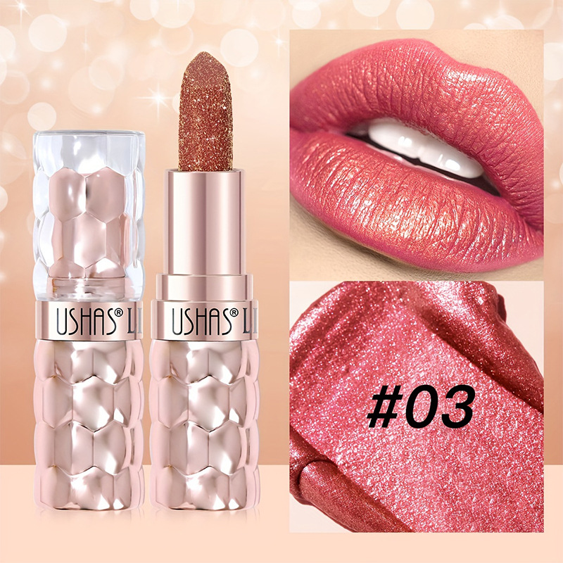 USHAS European and American Cross-border spot lápiz labial nacarado taza impermeable y antiadherente lápiz labial fino hidratante de larga duración UC012A B