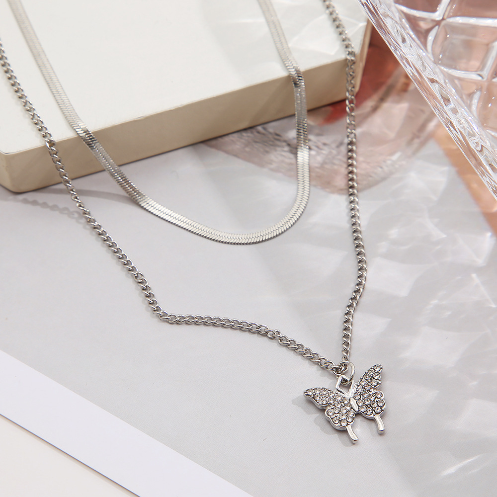 Fashion Butterfly Alloy Inlay Rhinestones Layered Necklaces