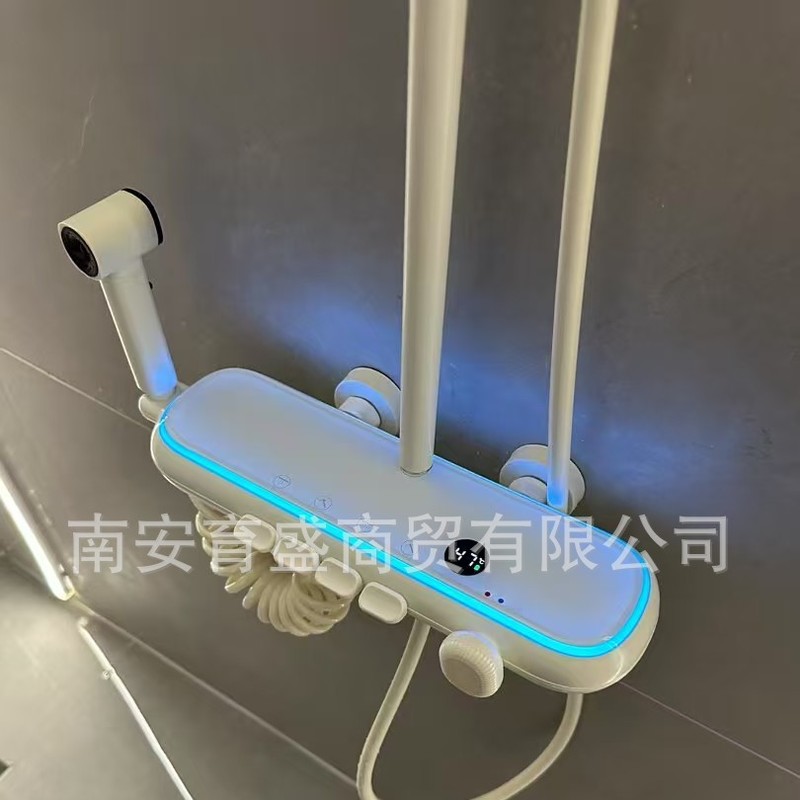 新款奶白枪灰现代数显琴键花洒套装简约增压多档调节淋浴花洒套装|undefined